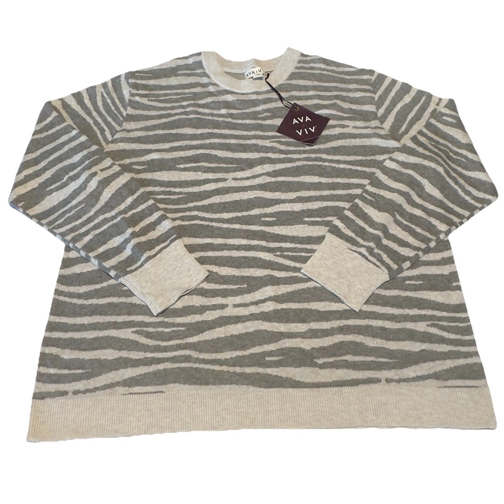 Ava & Viv womens 2X gray zebra sweater stretch soft animal print stretch